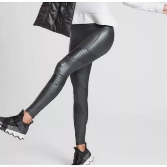 Athleta Pants - Athleta Inclination Moto Tight Powervita Black Shimmer Faux Leather Look Small